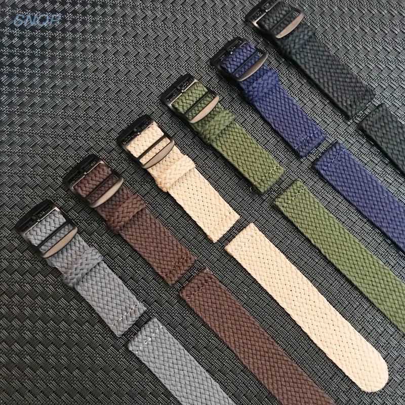Perlon Strap Woven - 20mm 22mm noir marine couleur unie