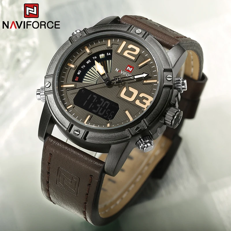 Leather Watch Band Men - NAVIFORCE Top marque hommes montre multifonction