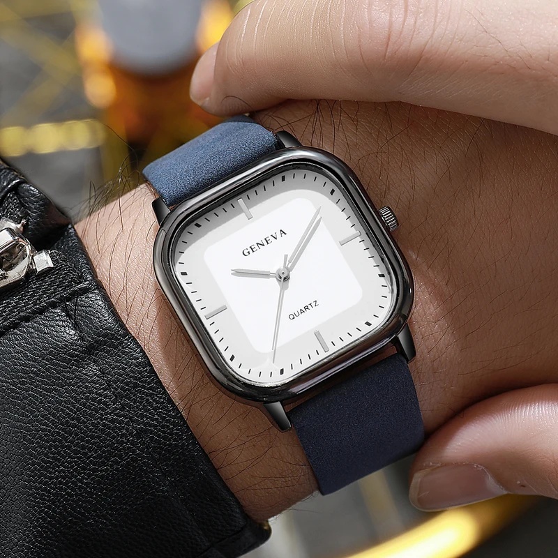 Leather Watch Band Men - Montre classique à cadran carré pour