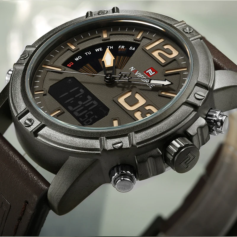 NAVIFORCE Top marque hommes mo - Leather Watch Band Men avis et prix