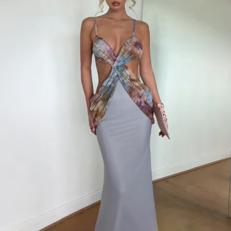 Robe longue élégante à imprimé - Mesh Strap Metal avis et prix